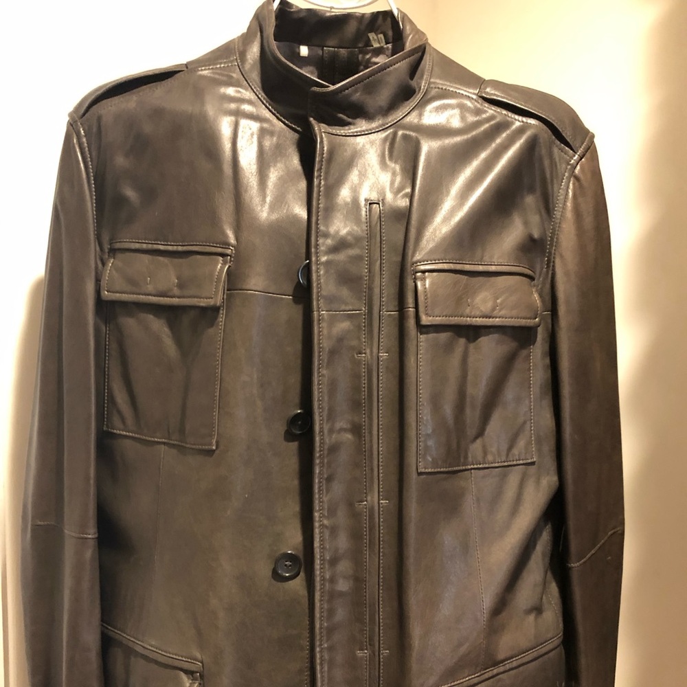 Ellie Tahari Moto Brown Lambskin Leather Jacket